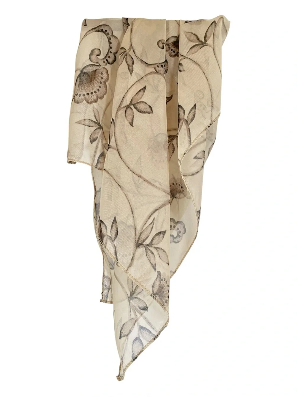 VINTAGE Sheer Silk Chiffon Scarf Taupe Brown 20” Square